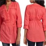 Anthropologie  Leifnotes Coral Embroidered Tunic Swiss Dot Boho Beach Blouse Photo 1