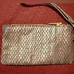 Carrie Dunham Leather Python Metallic Taupe Wristlet Zipper Closure Photo 4