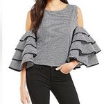 Gianni Bini Top Lexi Gingham Tiered Sleeves Cold Shoulder Blouse Photo 0