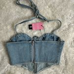 Pretty Little Thing PLT petite light blue wash denim seam detail corset Photo 1