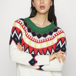 Aerie New Holiday Sweater Size Medium Christmas Nordic Stripe Fair Isle Green Photo 0