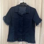 Reborn Dark Blue Denim Jacket with Ruffled Cap Sleeves & Hem Sz M Size M Photo 1