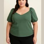Ava & Viv  Sage Green Puff Sleeve Fitted Blouse Photo 0