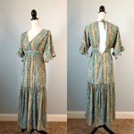 EXPRESS x ROCKY BARNES | Printed Boho Open Back Flounce Maxi Dress Sz XXS Photo 3