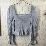 Reformation  Light Blue Maple Linen Smocked Crop Top - Size - XS Photo 0