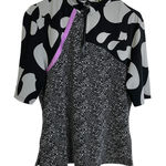 Jamie Sadock Shirt Womens Large Short Sleeve Black Grey Golf 1/2 Zip Mixed Print Photo 0