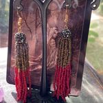 cloie Red And Green Seed Bead Tassel Pave Crystal Earrings Photo 1