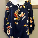 Lovestitch  Navy Floral with Tassel Keyhole Tie and Elastic 3/4 Sleeves- Medium Photo 0
