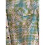 Erika  Womens Short Sleeve Button Up Shirt Green Blue Plaid Leaf Print Size XL Photo 1
