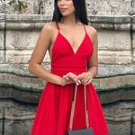 ZARA  red mini jewel bow open back formal evening fit flare wedding prom dress  Photo 6