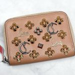 Christian Louboutin Panettone Studded Zip Around Wallet Leather Designer Nude Photo 0