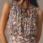 Anthropologie Daily Practice by Cinched Knit Mini Dress Blue Floral XSP Photo 2