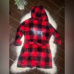 PINK - Victoria's Secret Victoria's Secret Pink Bling Plaid Fleece Hooded Robe Red/Black/Silver Dog XS Photo 6