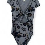 Free People  | M | Wowzers Bodysuit Blue Combo Sexy Tie-Front Top Floral Cutout Photo 4