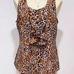 Milano Women’s Animal Print Ruffled Front Sleeveless Button Shirt Top Size M Size M Photo 0