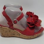 Jaclyn Smith Women's  Red Faux Leather Flower Cork Wedge Sandals Size 7M Photo 0