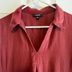 Alfani  Burgundy V-Neck Short Sleeve Midi Linen Blend Dress with Pockets Size L Photo 6