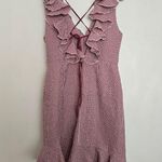 WAYF Gingham Check Seersucker Mini Dress red & white V-neck Lace up Ruffles Photo 1