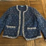 J. McLaughlin  Blue Quilted Jacket with Cream Fringe Accents Photo 0