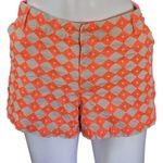 STYLUS Neon Orange Beige Embroidered Geo Twill Shorts Size 12 Photo 1