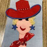 Handmade Cowgirl Face Pouch Denim Striped Pocket Bag Small Red Photo 0