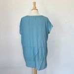 Jane and Delancey Solid Blue V-Neck Short Sleeve High Low Envelope Hem Blouse Photo 2