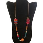 Vintage Boho 80s Retro Style Eclectic Irregularly Wood Beads Gold Chain Necklace Purple Photo 5