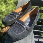 Earthies Alora Leather Suede Faux Snakeskin Loafers Flats Silver Accent Size 9.5 Black Photo 0