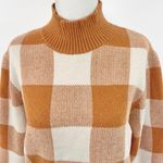 Callahan New  Gingham Plaid Pullover Mock Neck Sweater Orange Ivory Size Medium Photo 3