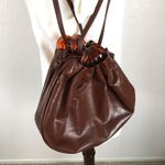 Vintage Lennox drawstring BoHo bucket bag Brown Photo 4