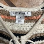 Say What? Say what? Cream and brown striped crochet dress with lace up detail size… Photo 3