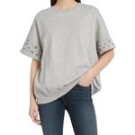 Catherine Malandrino Size M Grey Heather Pearl Studded Short Sleeve Sweatshirt Photo 0