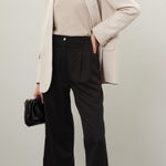 Donni Black Twill Pleated Wide Leg High Rise Trouser Dress Pants Women’s Size L Size L Photo 0