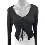 Edikted Women's Black Long Sleeve Ruched Tie Front V-Neck Crop Shirt Top Size S Photo 0