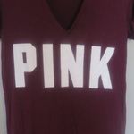 PINK - Victoria's Secret  super soft v-neck short sleeve top with pink on front flowy in burgundy purple and white size small. Photo 3