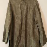 Eileen Fisher Metallic Green Silk Linen Button Down Long Jacket Women's size XL Photo 0