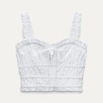 ZARA NWT Organic Sweetheart Ruffle Bow Smocked Cropped Tank Top in White - S Photo 3