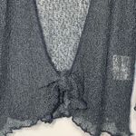 Women's Lettuce Trim Long Sleeve Tie Front Sheer Swimsuit Cover Up Gray OSFM Size undefined Photo 3