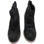 Diba Suede Leather Buckle Zip Stacked Block Heeled Bootie Black 7 NIB Photo 1