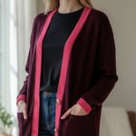 Talbots NWOT V-NECK CARDIGAN - TIPPED Contrast Embellished Gold Button Relax M Photo 0