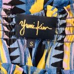 Yumi Kim 100% Silk Geometric Peasant Blouse Blue Mustard Print Size S Photo 3