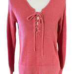 Ann Taylor LOFT Size XS Lace Up Front Sweater Rose Dusty Pink Linen Blend Photo 0