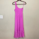 Saltwater Luxe ‎ Pink One Shoulder Satin Dotted Smocked Tiered Maxi Dress Size S Photo 1