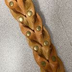 Tan Woven Leather Belt Studded Brass Boho Braided 1.5in Casual Womens Large Brown Photo 5