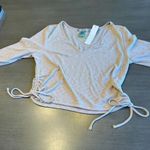 Good Luck Gem Good Luck Large Gem Ribbed Crop Top with Side Ties Gray Long Sleeve Casual Chic Photo 2