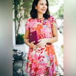 Eliza J Floral Flowy Chiffon Mini Dress Women's 14 Pink Career Feminine Wedding Photo 1