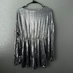 Yoins Metallic Silver Long Sleeve V-Neck Romper Jumpsuit Size US 12 (UK 16 / EU Photo 1