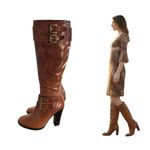 Ann Taylor Y2K 2000'S vtg. Brown Leather Buckle Knee High Loft Boots size 5 1/2 Photo 2