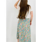 vtg robin egg blue french countryside button down midi skirt floral size s Photo 3