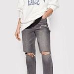American Eagle  Mom Jeans Womens 2 Gray Distressed High Rise Rigid Grunge 90s Photo 0